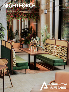 Sofá Curvo de Estilo Vintage en Cuero PU para <span class=keywords><strong>Restaurante</strong></span> Occidental con Temática del Sudeste Asiático, Combinación de Mesa y Sillas para 6 Personas - Product Image 2