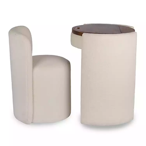 Silla de tocador tapizada y silla redonda abatible con espejo, juego de tocador con espejo plegable y taburete para apartamentos pequeños - Product Image 4