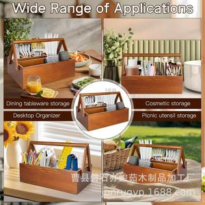 Wooden Cutlery Box Rectangle 4-7 Compartments Multifunction <b>Storage</b> <b>Tray</b> For Kitchen Living Room - Product Image 2