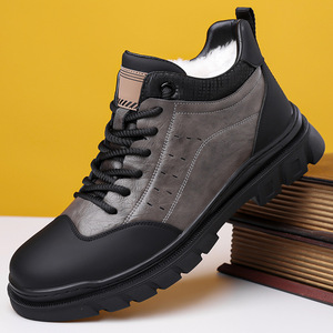 Botas Chukka para Hombre, Invierno, Altura al Tobillo, con Cordones, Cuero Sólido, Punta Redonda, Suela de Goma, Forro de Felpa, Cálidas, Casuales, para Exteriores - Product Image 1
