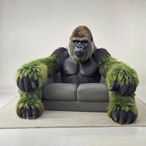 Sillón Art Gorilla Negro, Sofá Gorilla con Acabado de Piel Sintética para Exhibición en Escaparates de Tiendas - Product Image 1