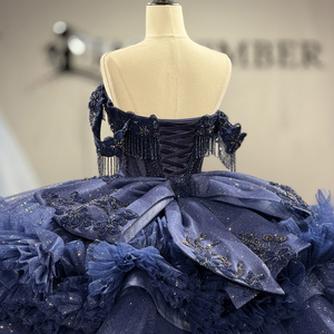Vestidos de Quinceañera con Lentejuelas y Borlas Azul Marino, Modelo 1559 - Product Image 6
