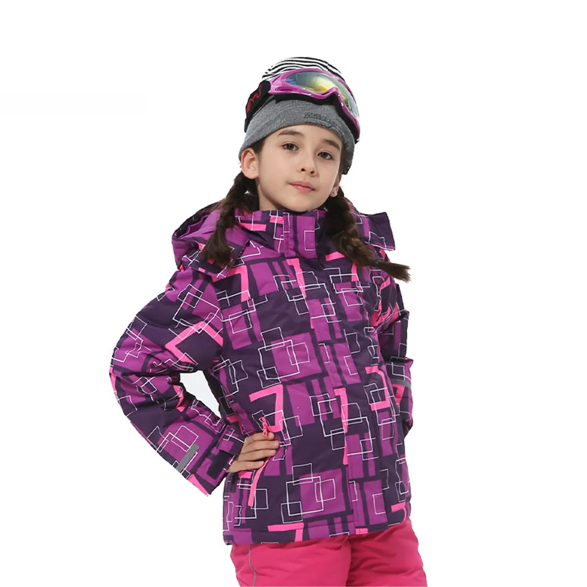 Manteau long à capuche pour enfant, tenue de neige, vestes de ski, vêtement de sport en plein air, couleur violette, nouvelle collection
