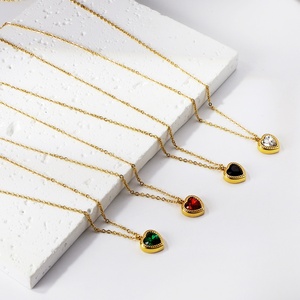 Collier pendentif cœur coloré en acier inoxydable plaqué or PVD, bijoux de la Saint-Valentin avec breloques diamantées, inaltérable, pour femme - Product Image 6