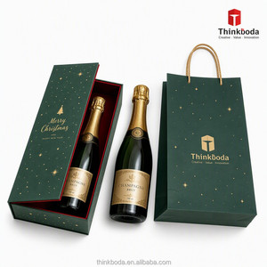 Boîte cadeau personnalisée pour <span class=keywords><strong>champagne</strong></span>, 1 bouteille, feuille d'or, sapin de Noël, doublure en velours rouge, boîte en carton de luxe pour les fêtes, vente en gros - Product Image 3