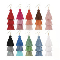 Boucles d'oreilles longues en soie avec pompons ethniques bohèmes faits à la main, plaquées or, pour femmes 2019
