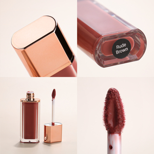 Tube de gloss carré rose gold |   Rouge à lèvres liquide brun nude, étiquette privée OEM personnalisée |   Emballage cosmétique haute brillance longue durée - Product Image 6
