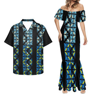 Robes de <span class=keywords><strong>tatouage</strong></span> tribal polynésiennes femmes dame élégante Tapa fleur Couples ensembles de vêtements Samoa 8XL robe et hommes chemises 2 pièces personnalisé - Product Image 2