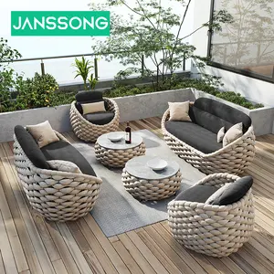 Modern Luxury Hotel Leisure Garden Outdoor Furniture Braided Rope Aluminum Alloy Patio Sofa Set for Villa and Hall