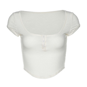 Top corto Sexy de verano 2025 para mujer, camiseta transparente de manga corta con botones, camisetas de corte bajo, camisetas cortas sexis para Club para mujer - Product Image 6