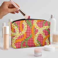 Portefeuille en cuir rouge Puakenikeni Lei pour femme, pochette zippée pour cartes et monnaie, sac à main imprimé sur demande, pochette, livraison directe