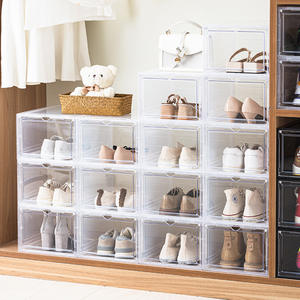 Großhandel Anpassbare Transparente PP Schuhbox, Staubdicht, Feuchtigkeitsbeständig, Stapelbar, mit Magnetischer Klapptür, Aufbewahrungsboxen für Kleiderschrank und Büro - Product Image 1
