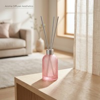 Bouteille diffuseur de parfum cylindrique en verre dépoli de 200 ml avec bouchon à vis, finition craquelée rose de luxe pour la maison, vente en gros