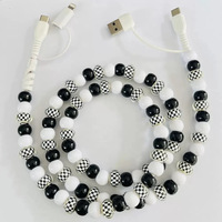 PRÉCOMMANDE – Cordon perlé en acrylique blanc mis à jour avec confettis, chargeur USB portable multifonction 4-en-1 pour iPhone