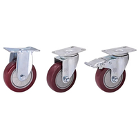 Roue pivotante de 4 pouces pour usage moyen, capacité de charge de 90 kg, roue rigide et à frein en PVC/PU rouge, largeur de 32 mm, roue de chariot industriel