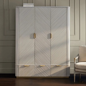 <span class=keywords><strong>Armario</strong></span> Moderno Personalizado en Gris Claro, Madera Maciza con Acabado en Melamina, con Cajones, Diseño Acanalado, Mueble de Almacenamiento - Product Image 1