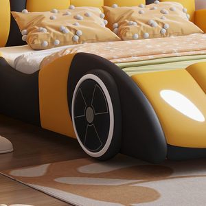Детская кровать-гоночный автомобиль <span class=keywords><strong>Lamborghini</strong></span> с LED-подсветкой для мальчиков, размер Twin, желтая, с фарами, мягкая обивка - Product Image 3