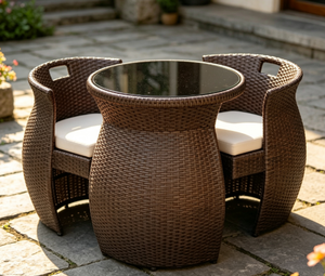 LIVRAISON AUX ÉTATS-UNIS Ensemble bistrot moderne en rotin pour l'extérieur, gain de place, 1 table, 2 chaises, sièges rembourrés |   Chaises de restaurant en stock - Product Image 2