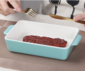 Plateau créatif en céramique à double oreille plateau à manger pour la maison vaisselle plateau de <span class=keywords><strong>cuisson</strong></span>/ustensiles de <span class=keywords><strong>cuisson</strong></span> en céramique/coffre-fort pour micro-ondes, <span class=keywords><strong>four</strong></span> - Product Image 5