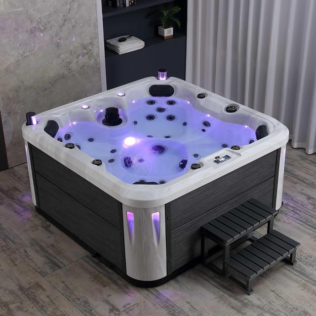 Anticorrosion Wooden Outdoor Hydro Massage Bathtub Soaking Tub for Apartment and Villa Use 4 Person Capacity Modern Style Design