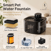 Fontaine à eau sans fil pour chat, fontaine à eau automatique pour animaux de compagnie, batterie USB 4000 mAh, capteur de mouvement, triple filtre, pompe silencieuse, vente en gros