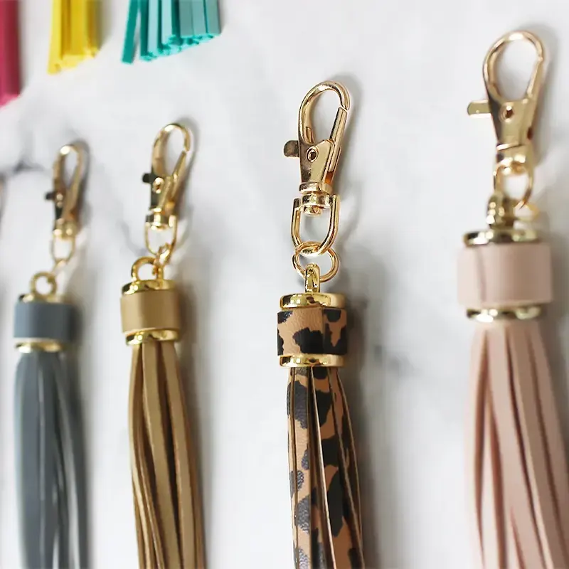 PU Leather Tassel Keychain Gold Plated Keyring Bag Charm、革タッセルメーカー