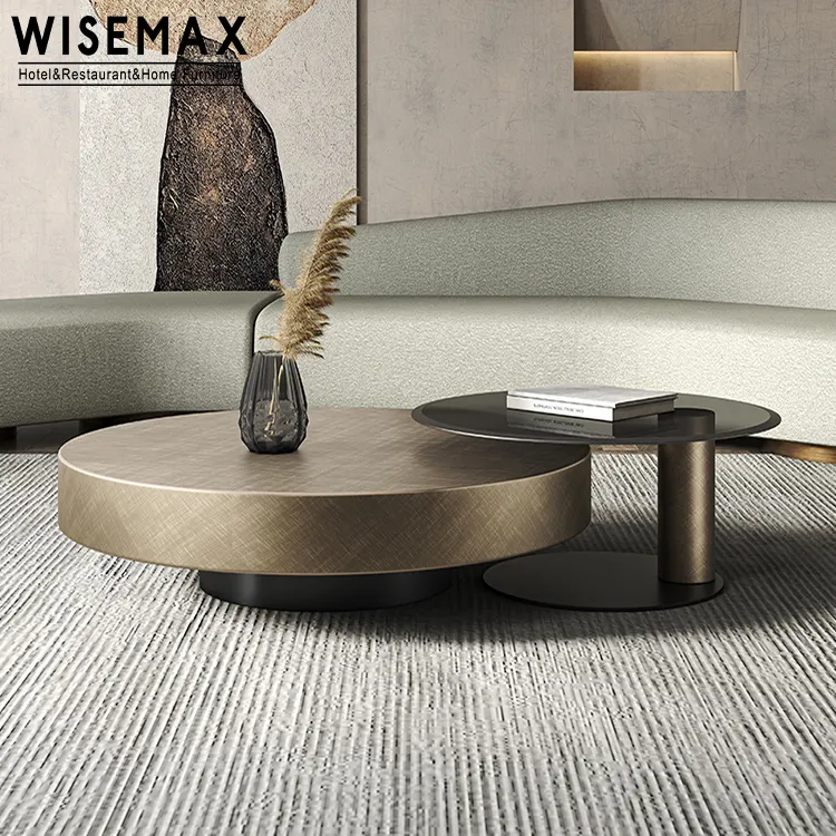 WISEMAX – meuble de salon en gros, petite table à thé ronde, plateau en verre trempé, grande table basse en acier inoxydable
