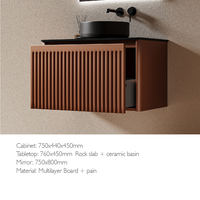 Meuble-lavabo de salle de bain en HDF à panneau plat 600 mm, sur pied, avec vasque en céramique, portes à fermeture douce, mobilier haut de gamme