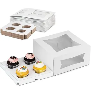 Contenitori personalizzati per torte marroni scatole per Cupcake scatole per panetteria Kraft con finestre e inserti per contenere pasticcini