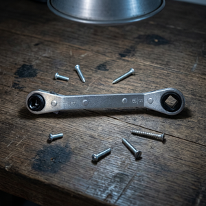 Llave de Caja de Doble Extremo con Trinquete 4 en 1 para Servicio de Refrigeración y HVAC, 20T, Acero S45C con Acabado Espejo, Tipo Offset 25, DIY OEM - Product Image 1