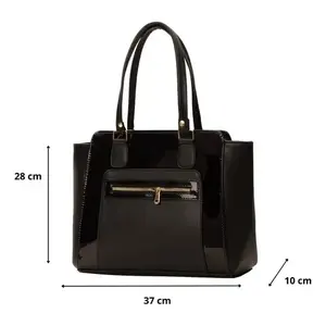 Bolsa de compras grande de yute negro Fana Itzira con bolsillo con cremallera para mujer - Product Image 4