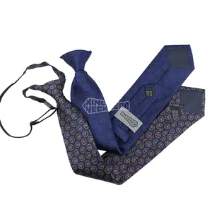 Cravates tissées marine pour hommes Agent de sécurité Logo Clip Neck Tie Customize Easy Necktie With Elastic