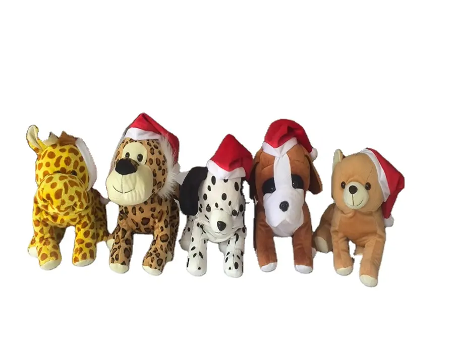 17Cm Promosi Mainan Binatang Sapi/Babi Natal Mewah Kustom dengan Topi Merah & Dasi Kupu-kupu Hijau