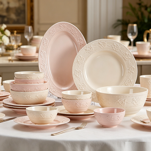 Vintage Floral Pink Ceramic Porcelain <b>Dinnerware</b> Cup Saucer Bowl Dessert Plate <b>for</b> Elegant Home Dining - Product Image 5