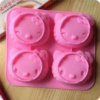 Cetakan Kue Mousse Silikon Bentuk Kepala Kucing Empat Lubang, Alat Pembuat Kue Kreatif untuk Dapur