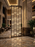 Custom LED Backlit Glass Partition Screen Stainless Steel Frame Luxury Hotel Living Room Divider Modern Design
