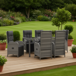 Ensemble de salle à manger de jardin en rotin, 6 places, résistant aux intempéries, mobilier d'extérieur, style contemporain - Product Image 2