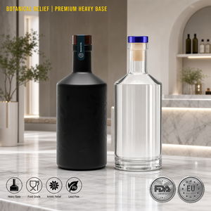 Botella de ginebra Solent Luxury de 750 ml, negra mate con relieve y botella de vodka transparente con base pesada, empaque doble al por mayor - Product Image 1