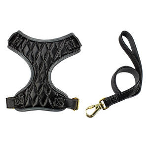 Set kerah dan tali kulit Pu untuk anjing, Set kerah dan tali kulit sapi asli <span class=keywords><strong>Harness</strong></span> hewan peliharaan kualitas tinggi tahan air - Product Image 1