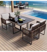 Ensemble de meubles de jardin en métal pour l'extérieur, tables et chaises de salle à manger, meubles en rotin pour patio et balcon, résistance aux intempéries, coussins