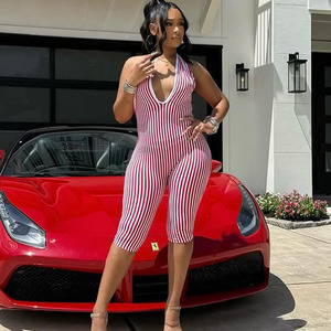 FloralCharm Summer Camisole Striped Jumpsuit <strong>Shorts</strong> Sexy Sleeveless Bodycon <strong>Rompers</strong> Wholesale for Women - Product Image 4