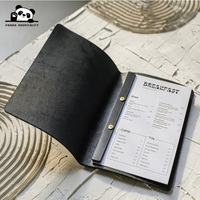 Couverture de menu en cuir avec logo en relief noir, reliure à vis interne, pour restaurants et grossistes sur mesure