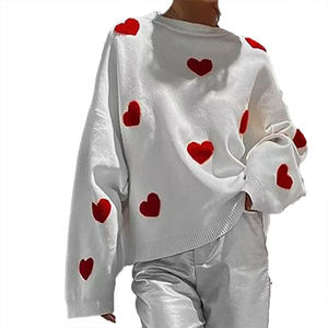 Fashionable Customizable Women's <b>Knit</b> <b>Sweater</b> Valentine's Day Heart Accent Long Sleeve <b>Loose</b> Lazy Style For Spring And Autumn - Product Image 4
