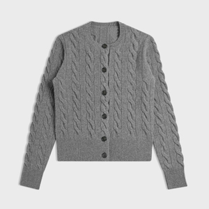 <span class=keywords><strong>Cardigan</strong></span> in Lana 100% Personalizzato, Classico Tinta Unita, Lavorazione a Trecce, Manica Lunga, Spesso, Abbigliamento Femminile - Product Image 1