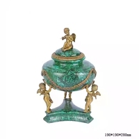 Haute Qualité Nordique Moderne Antique Décoratif Fabriqué À La Main En Céramique Laiton Et Feuille Verte En Céramique Cuivre Vase