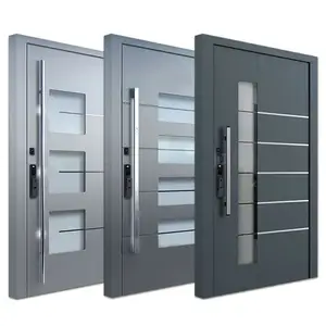 Design de luxe italien portes d'entrée extérieures en verre et en acier pour villa de sécurité portes d'entrée pivotantes en métal pour la maison