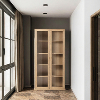Bibliothèque en bois massif de style américain, armoire de rangement murale rétro avec porte vitrée pour salon, salle à manger, bureau à domicile, salle de sport, en chêne français