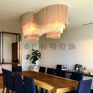 Creative Color Blocked Multi Layered Waterfall Ceiling <b>Light</b> With Geometric Hand Woven Tassels For Living Room Bedroom - Product Image 2