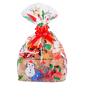 Sacs en cellophane OPP pour paniers de Noël, flocons de neige, 36 x 24 pouces, grands sacs en cellophane avec nœuds à tirer pour paniers et certains grands cadeaux de Noël - Product Image 1