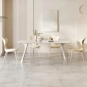 Design creativo di lusso gambe da tavolo sottili in stile crema bianco puro tavolo da pranzo per il tempo libero con piastra in roccia di buona qualità